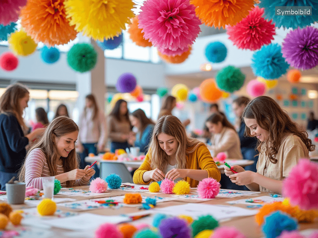 DIY-Pompons aus IKEA-Servietten: Eine kreative Bastelaktion zum 50. Jubiläum von IKEA Deutschland im IKEA Nürnberg-Fürth.