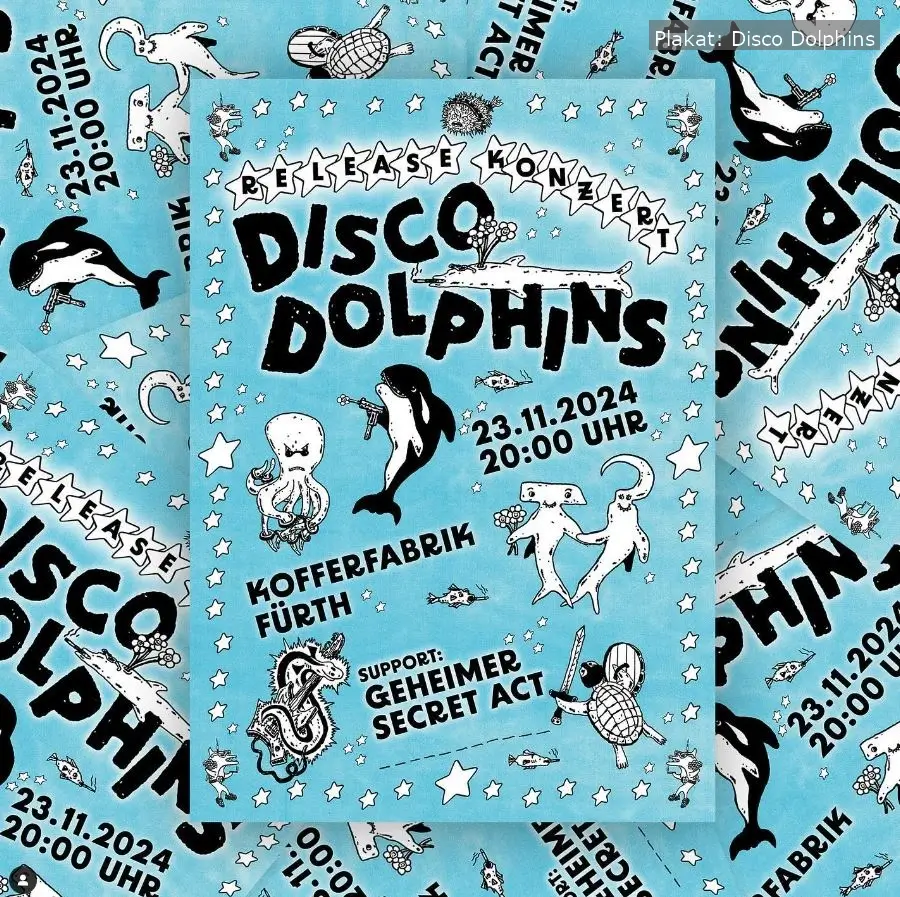 Die Disco Dolphins feiern ihr Debütalbum mit einer Release-Show am 23. November 2024 in der Kofferfabrik Fürth – ein Mix aus Funk, Punk und Rock’n’Roll erwartet die Fans.