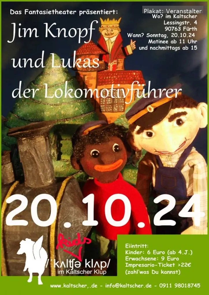 Das Puppentheaterstück „Jim Knopf und Lukas der Lokomotivführer“ bringt die Abenteuer der beiden Helden nach Fürth – ein Spaß für die ganze Familie.