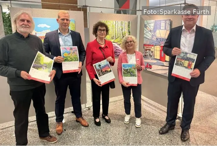 Der Bildkalender „Stadt und Land im Verband“ zeigt farbkräftige, realistische Werke der Roßtaler Künstlerin Ilse Feiner und ist ab der kommenden Woche kostenlos in den Filialen der Sparkasse Fürth erhältlich.