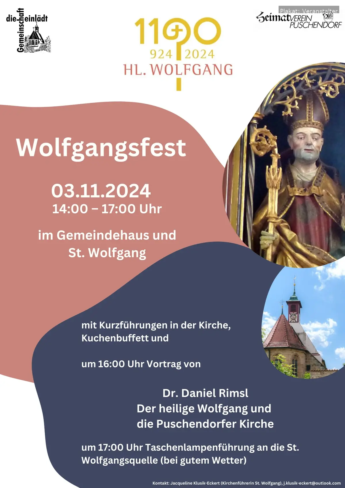 Puschendorf feiert am 3. November 2024 das 1100-jährige Jubiläum des Heiligen Wolfgang von Regensburg mit einem vielseitigen Programm in der St.-Wolfgang-Kirche.