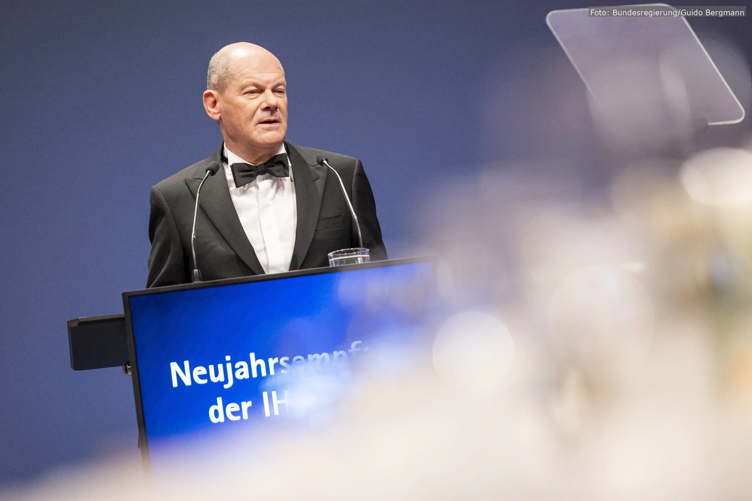 Bundeskanzler Olaf Scholz bei einer Rede auf dem Neujahrsempfang der IHK zu Köln in der Flora - am 13. Februar kommt er nach Fürth.