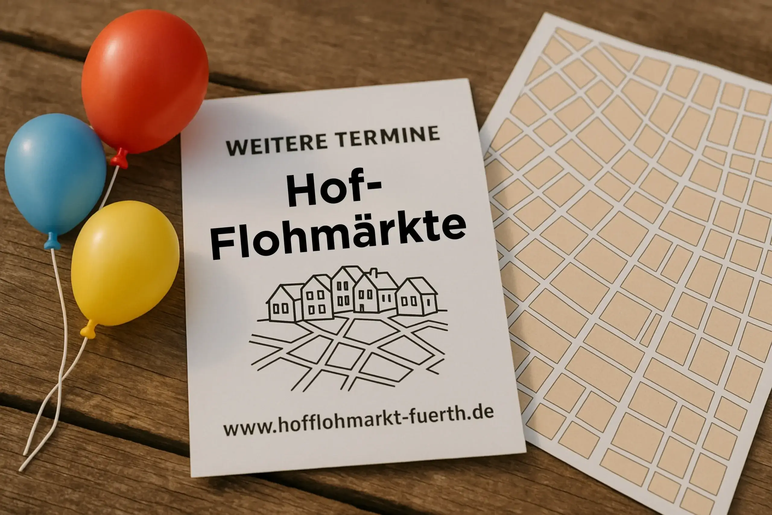 Bunte Ballons kennzeichnen die Eingänge der Hofflohmärkte in Fürth.