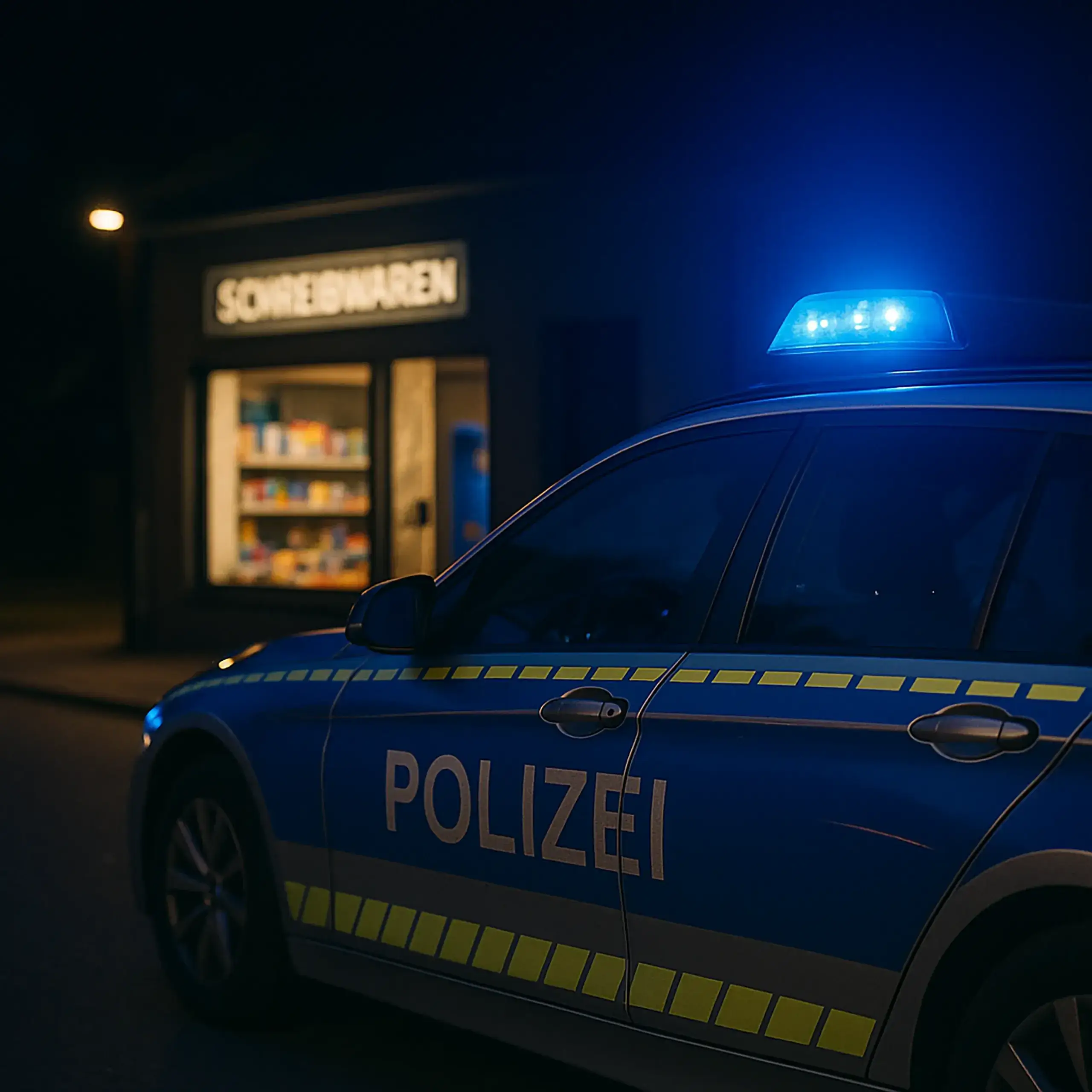 Die Schaufensterscheibe des Schreibwarenladens wurde bei dem Einbruch zerstört.