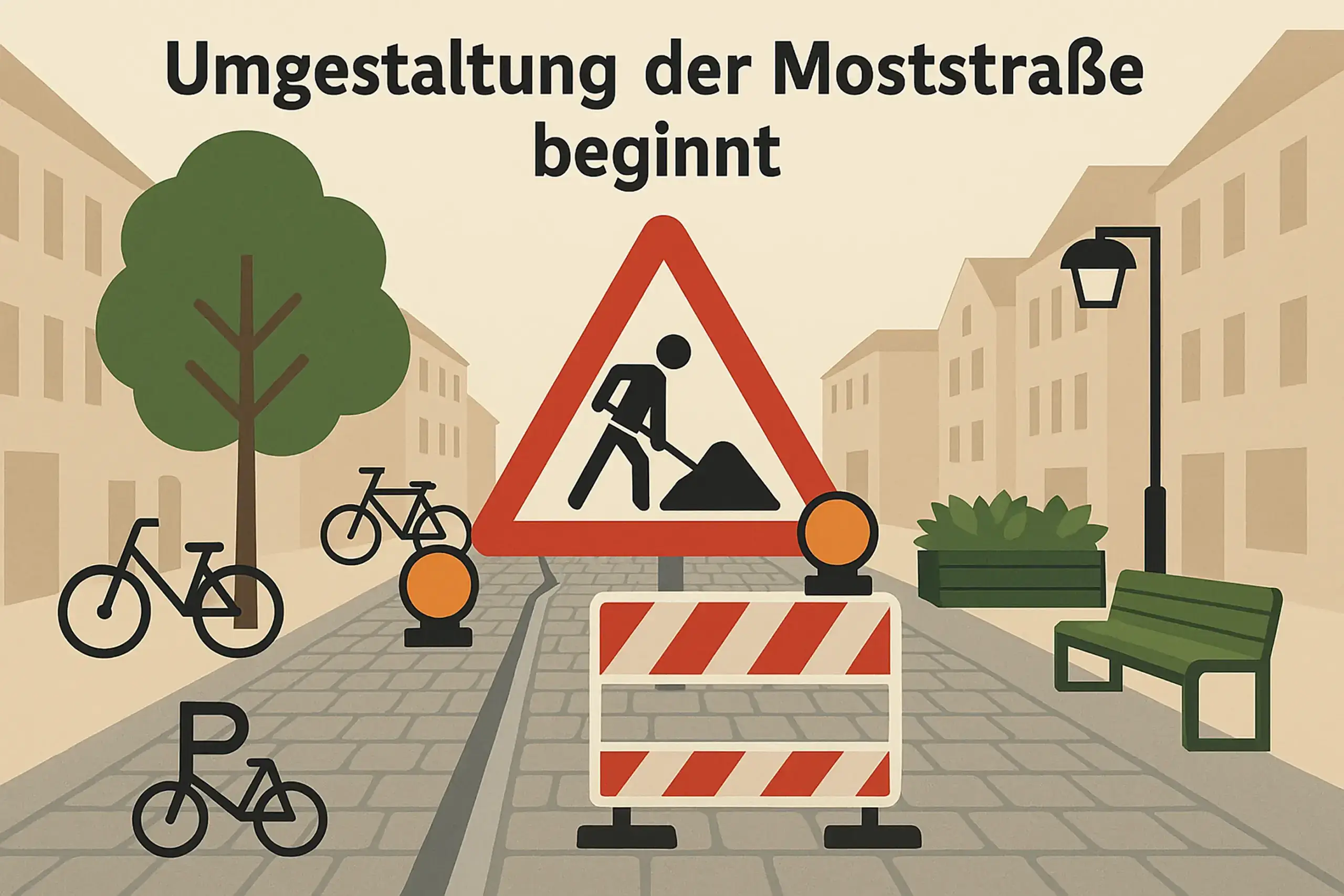 Die Moststraße in Fürth erhält ein neues Gesicht: Granitpflaster, Grünflächen und eine neue Beleuchtung sollen die Attraktivität der Fußgängerzone steigern.